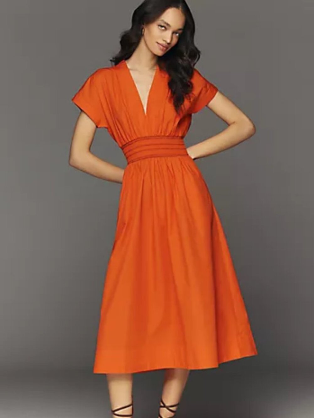 Anthropology, Orange Cinche Waist Dress